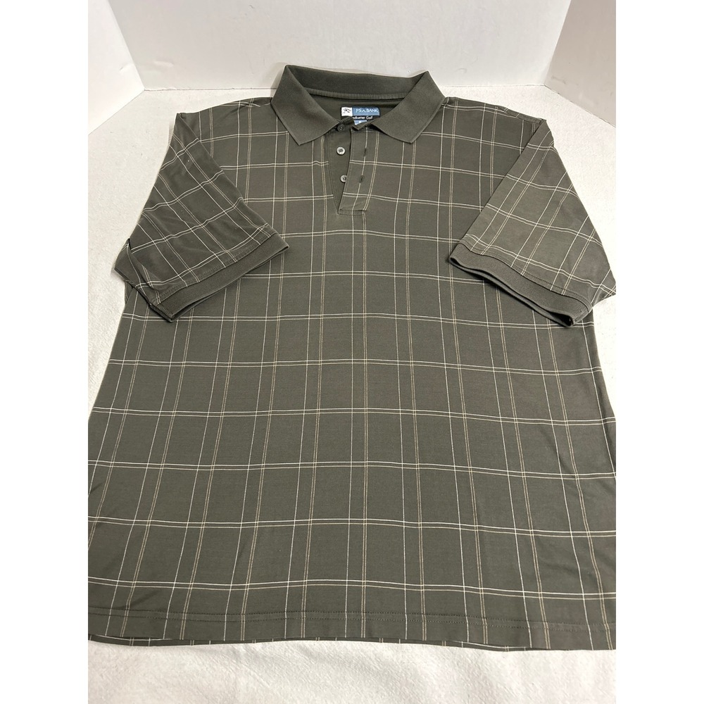 Jos A Bank Leadbetter Golf Mens Green Plaid Short Sleeve‎ Polo Shirt Size Large